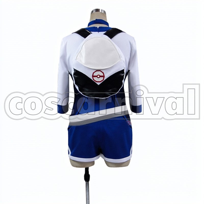 Female Beginner Blue cosplay costume from Pok mon GO, back view