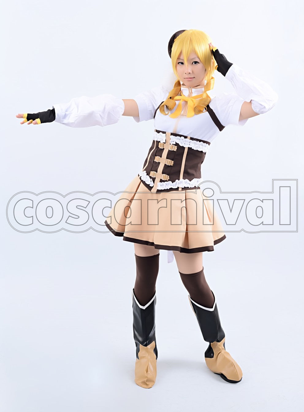 Mami Tomoe cosplay costume from Puella Magi Madoka Magica, front view