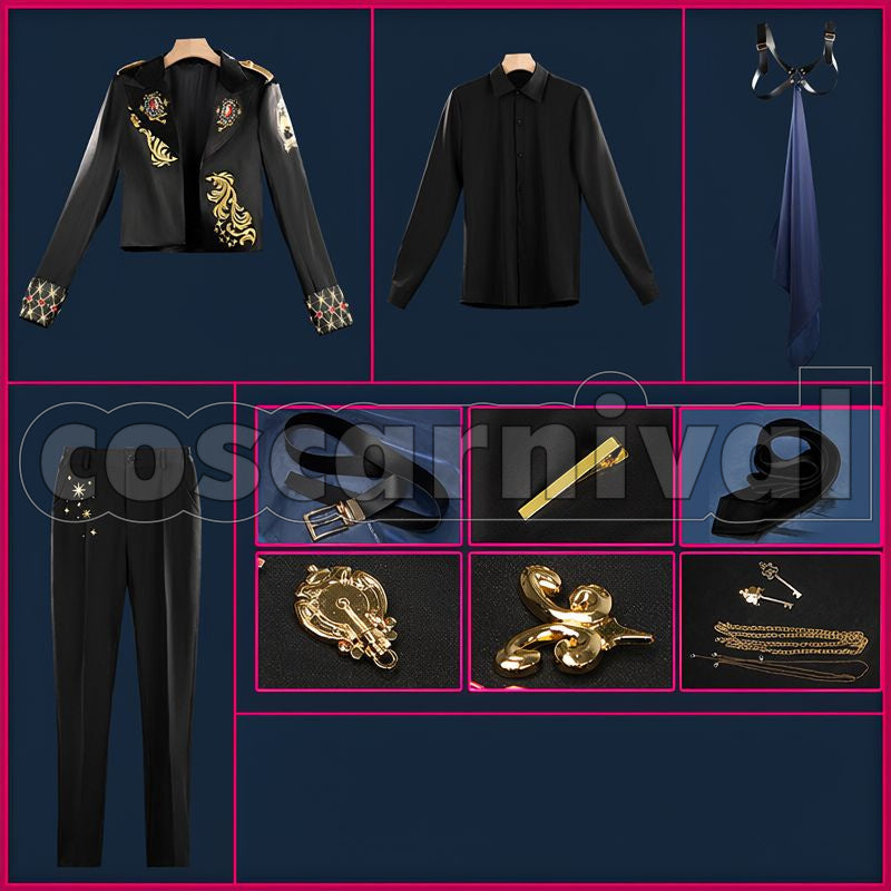 Trappola, Cater Diamond, Deuce Spade, Trey Clover, Riddle Rosehearts 5th Anniversary New Outfit Cosplay cosplay costume from Disney Twisted-Wonderland Ace, set view