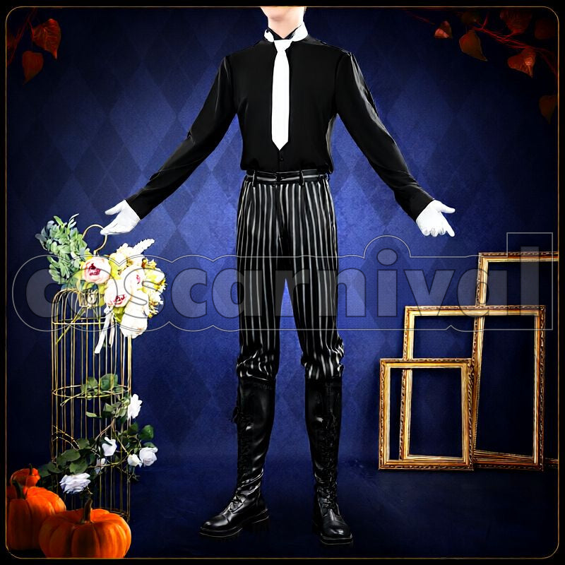 Viper Lost in the Book with Tim Burton's The Nightmare Before Christmas Halloween Cosplay cosplay costume from Disney Twisted-Wonderland Jamil, front view 4
