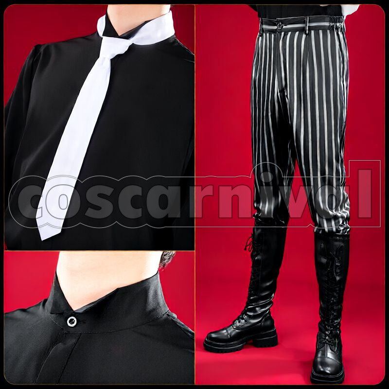 Viper Lost in the Book with Tim Burton's The Nightmare Before Christmas Halloween Cosplay cosplay costume from Disney Twisted-Wonderland Jamil, front view 6