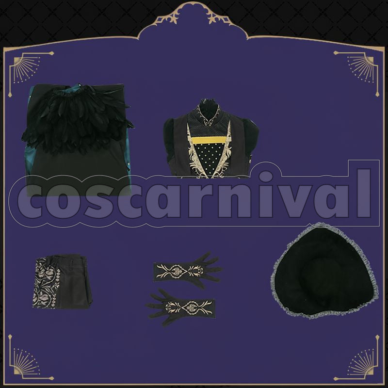 Draconia Glorious Masquerade: Let the Bell of Solace Ring Cosplay cosplay costume from Disney Twisted-Wonderland Malleus, set view