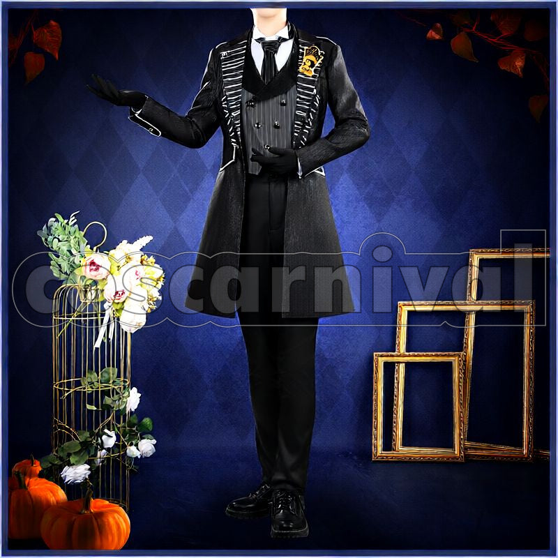 Draconia Lost in the Book with Tim Burton's The Nightmare Before Christmas Halloween Cosplay cosplay costume from Disney Twisted-Wonderland Malleus, front view 3