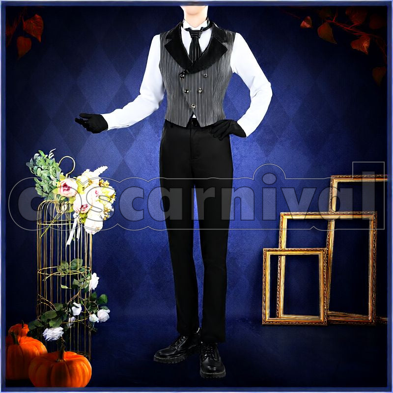 Draconia Lost in the Book with Tim Burton's The Nightmare Before Christmas Halloween Cosplay cosplay costume from Disney Twisted-Wonderland Malleus, front view 4