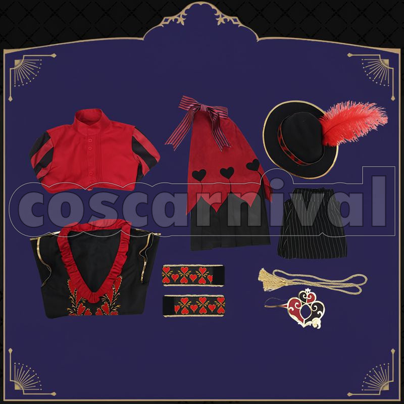 Rosehearts Glorious Masquerade: Let the Bell of Solace Ring Cosplay cosplay costume from Disney Twisted-Wonderland Riddle, set view