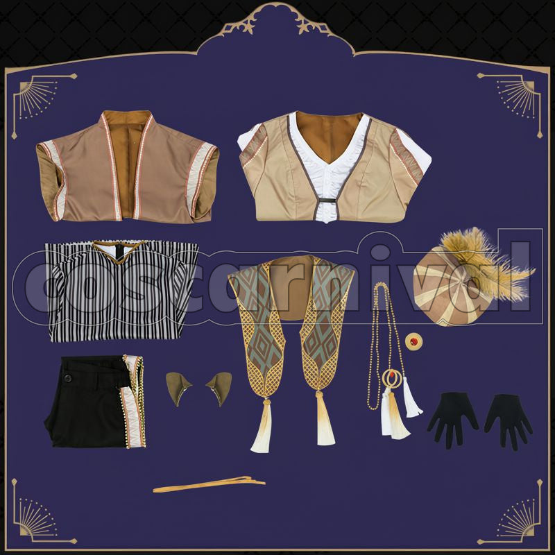 Bucchi Glorious Masquerade: Let the Bell of Solace Ring Cosplay cosplay costume from Disney Twisted-Wonderland Ruggie, set view