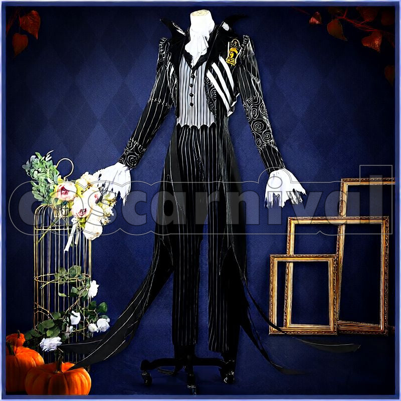 J. Graves Lost in the Book with Tim Burton's The Nightmare Before Christmas Halloween Cosplay cosplay costume from Disney Twisted-Wonderland Skully, front view 3