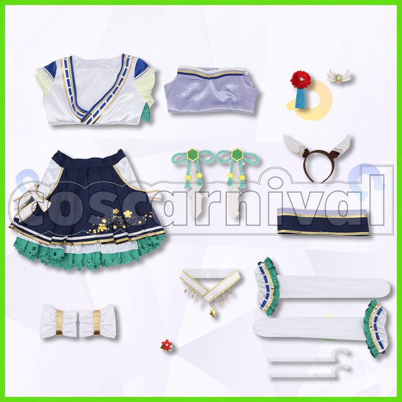 Satono Diamond Jade's Prosperity Miko Outfit Cosplay cosplay costume from Umamusume: Pretty Derby, set view