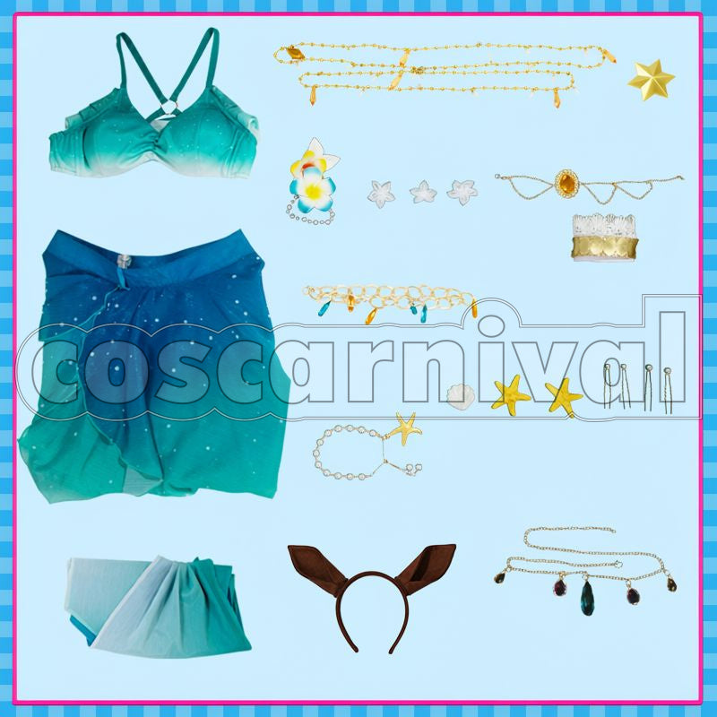 Silence Suzuka Emerald Tidings Swimsuit Cosplay cosplay costume from Umamusume: Pretty Derby, set view