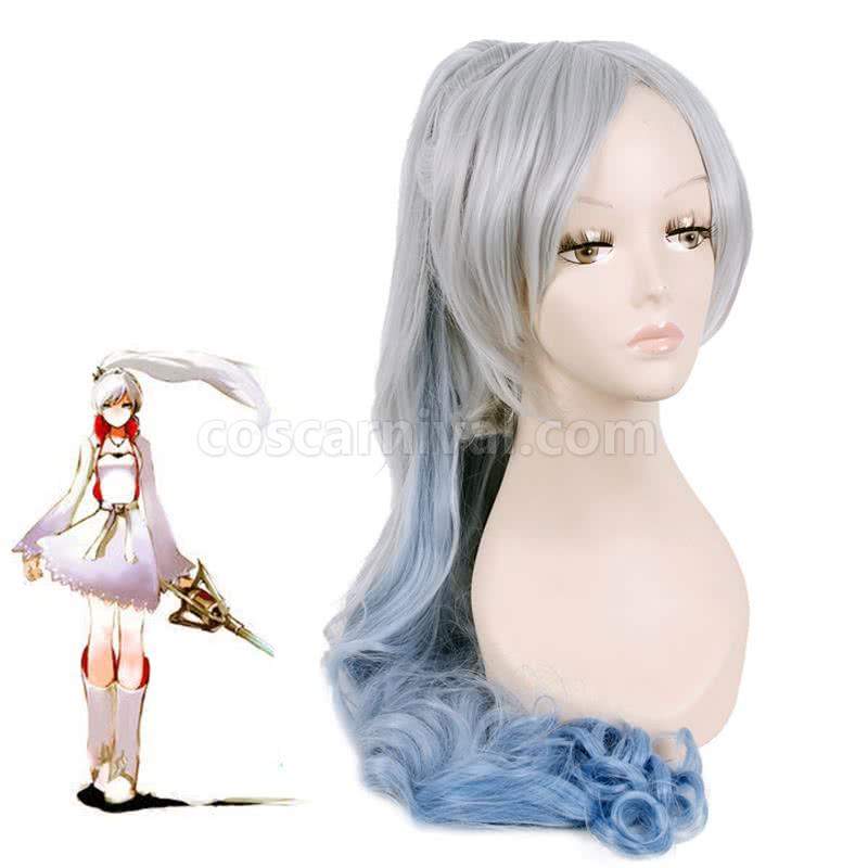 120cm grey fade blue white trailer cos wig with ponytail custom costumes