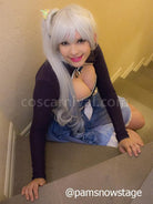 120cm grey fade blue white trailer cos wig with ponytail custom costumes