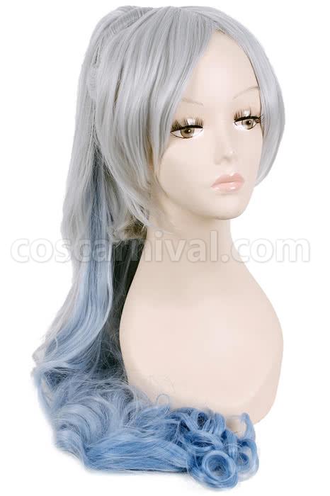 120cm grey fade blue white trailer cos wig with ponytail custom costumes