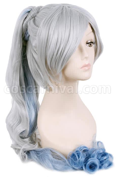 120cm grey fade blue white trailer cos wig with ponytail custom costumes