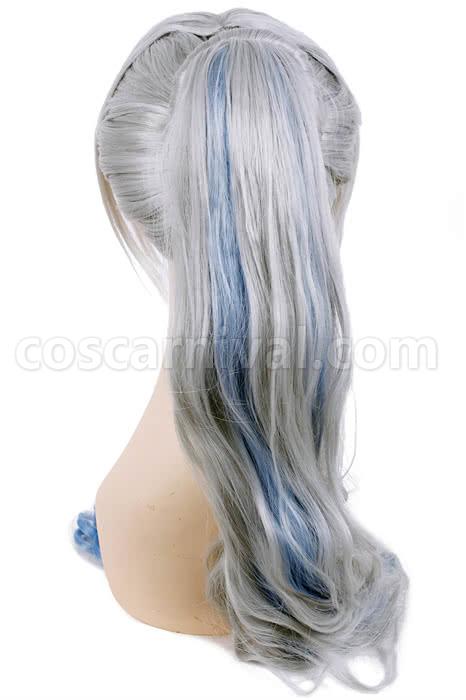 120cm grey fade blue white trailer cos wig with ponytail custom costumes