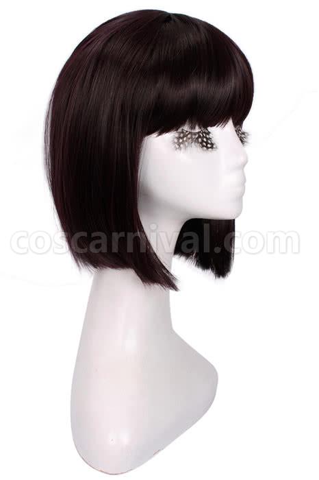 30cm black purple wig sailormoon tomoe hotaru neat bangs girls hair cosplay costume