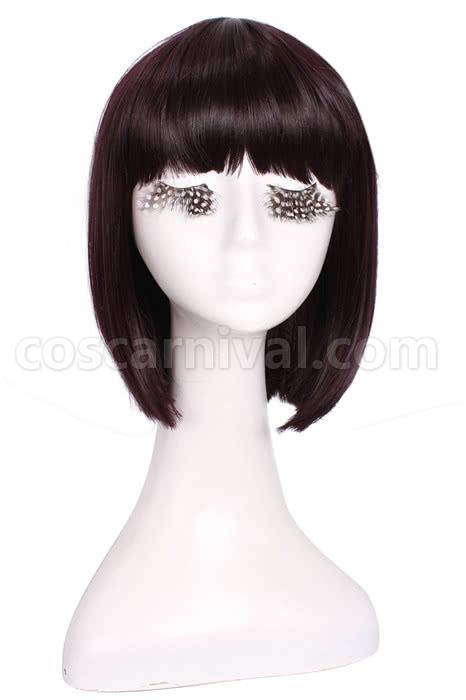 30cm black purple wig sailormoon tomoe hotaru neat bangs girls hair cosplay costume