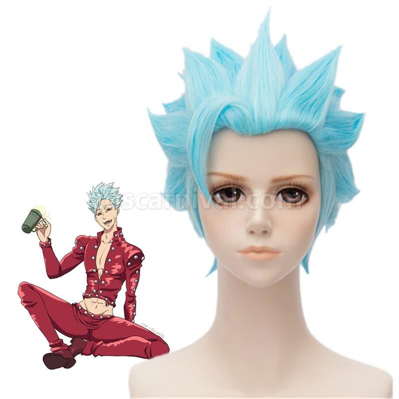 30cm the seven deadly ban short blue synthetic wigs costume