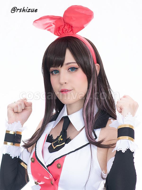 65cm long kizuna ai wigs black and pink woman wigs costumes