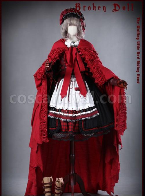 A Little Red Hat That Turns Into A Wolf Red-black Lolita Full Set coscarnival