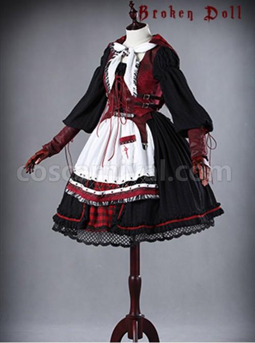 A Little Red Hat That Turns Into A Wolf Red-black Lolita Full Set coscarnival