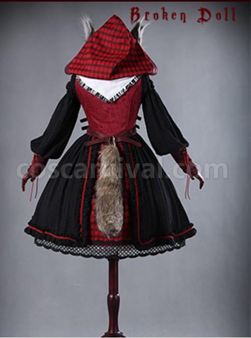 A Little Red Hat That Turns Into A Wolf Red-black Lolita Full Set coscarnival