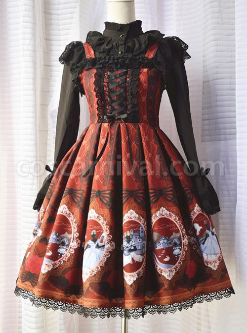 Alice-Little-Red-Cap-Series-Printing-Retro-Slim-Classic-Lolita-Sling-Dress-coscarnival-4309