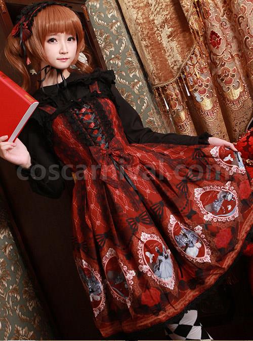 Alice-Little-Red-Cap-Series-Printing-Retro-Slim-Classic-Lolita-Sling-Dress-coscarnival-4317