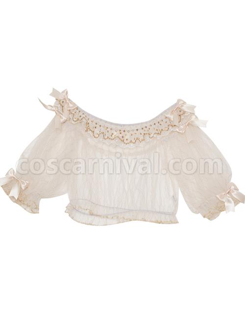 Apricot Chiffon Lace Ruffle Collar Classic Lolita Short Sleeve Shirt coscarnival