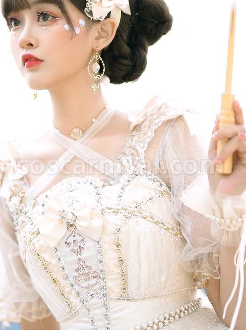 Apricot Chiffon Lace Ruffle Collar Classic Lolita Short Sleeve Shirt coscarnival