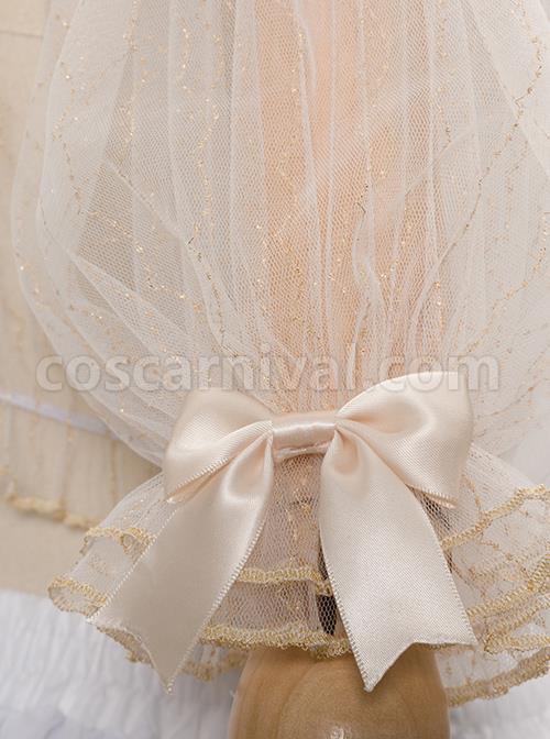 Apricot Chiffon Lace Ruffle Collar Classic Lolita Short Sleeve Shirt coscarnival