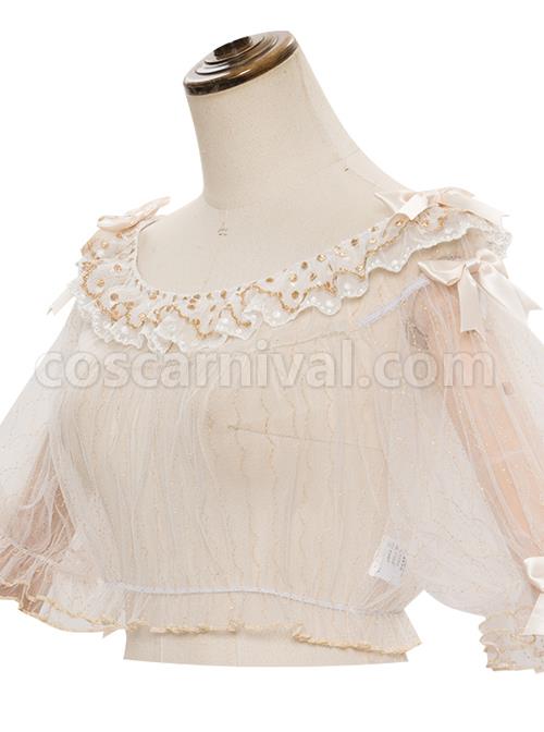 Apricot Chiffon Lace Ruffle Collar Classic Lolita Short Sleeve Shirt coscarnival