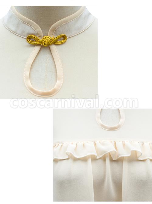 Apricot Chiffon Ruffle Chinese Style Small Stand Collar Classic Lolita Shirt coscarnival