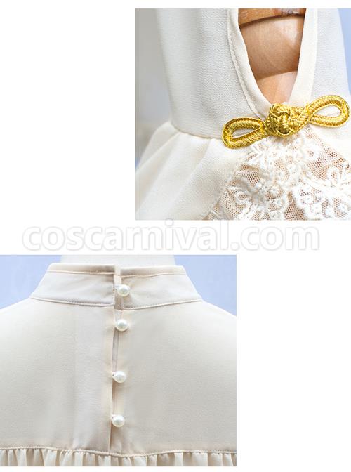 Apricot Chiffon Ruffle Chinese Style Small Stand Collar Classic Lolita Shirt coscarnival