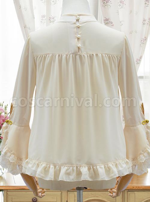 Apricot Chiffon Ruffle Chinese Style Small Stand Collar Classic Lolita Shirt coscarnival
