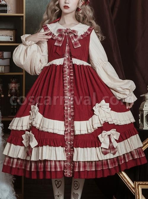 Autumn-And-Winter-Doll-Collar-Plaid-Print-Bow-Stitching-Lantern-Sleeves-Cute-Classic-Lolita-Long-Sleeve-Dress-coscarnival-1418