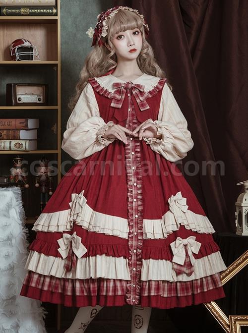 Autumn-And-Winter-Doll-Collar-Plaid-Print-Bow-Stitching-Lantern-Sleeves-Cute-Classic-Lolita-Long-Sleeve-Dress-coscarnival-1422