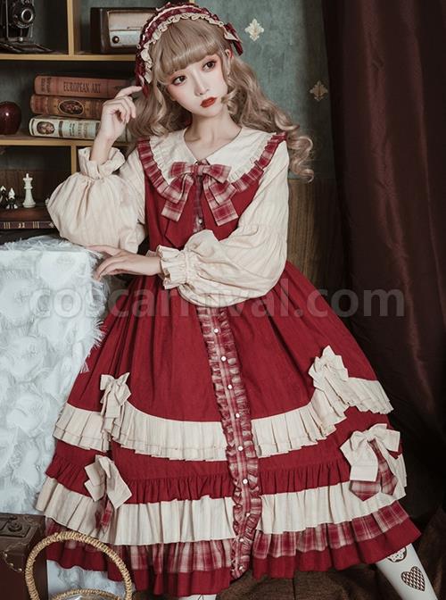 Autumn-And-Winter-Doll-Collar-Plaid-Print-Bow-Stitching-Lantern-Sleeves-Cute-Classic-Lolita-Long-Sleeve-Dress-coscarnival-1431
