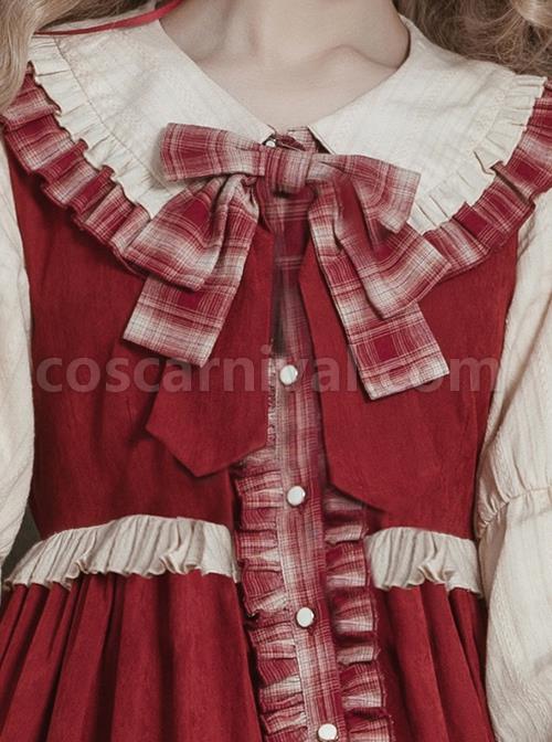 Autumn-And-Winter-Doll-Collar-Plaid-Print-Bow-Stitching-Lantern-Sleeves-Cute-Classic-Lolita-Long-Sleeve-Dress-coscarnival-1446