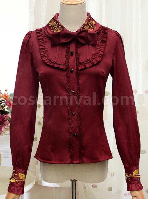 Autumn Dew Series Lapel Embroidery Classic Lolita Autumn Winter Long Sleeve Shirt coscarnival