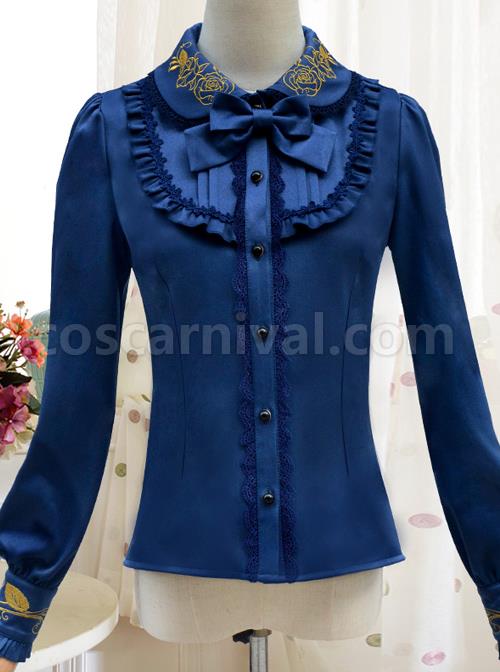 Autumn Dew Series Lapel Embroidery Classic Lolita Autumn Winter Long Sleeve Shirt coscarnival
