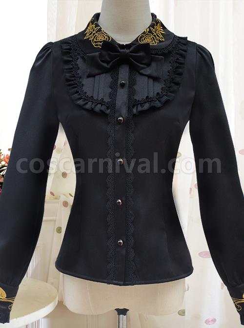 Autumn Dew Series Lapel Embroidery Classic Lolita Autumn Winter Long Sleeve Shirt coscarnival