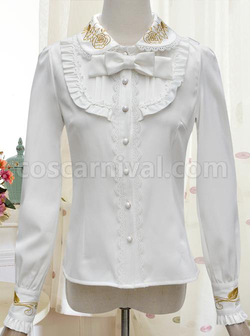 Autumn Dew Series Lapel Embroidery Classic Lolita Autumn Winter Long Sleeve Shirt coscarnival