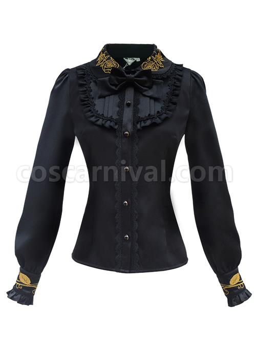 Autumn Dew Series Lapel Embroidery Classic Lolita Autumn Winter Long Sleeve Shirt coscarnival