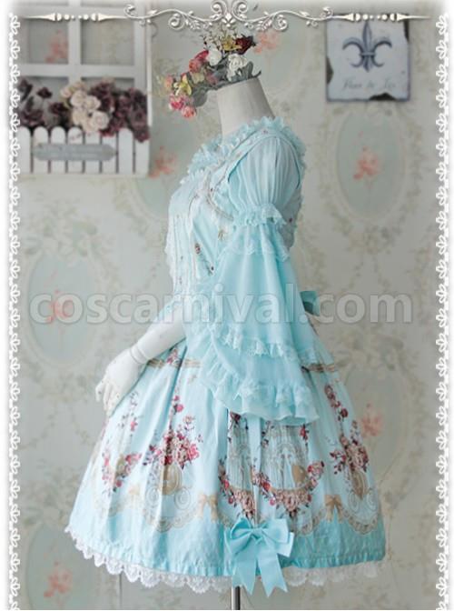 Baby Blue Chiffon Lolita Super Short Top With Detachable trumpet Sleeve coscarnival