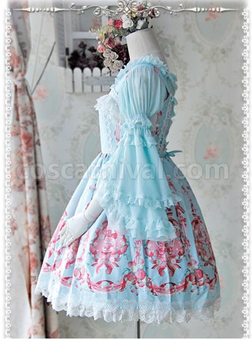 Baby Blue Chiffon Lolita Super Short Top With Detachable trumpet Sleeve coscarnival