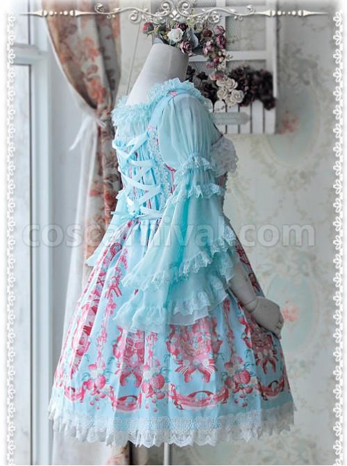 Baby Blue Chiffon Lolita Super Short Top With Detachable trumpet Sleeve coscarnival