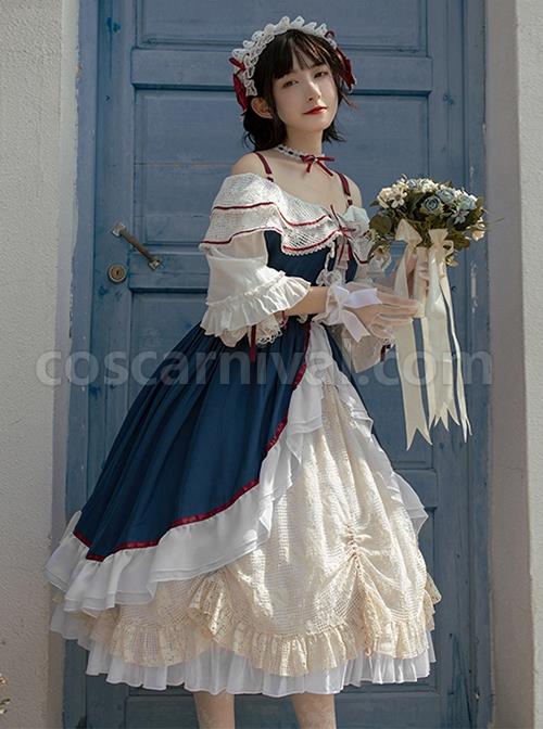 Bai-Xueji-Series-Double-Layer-Lace-Round-Neck-Red-Lacing-Hollow-Lace-Drawstring-Hem-Classic-Lolita-Long-Sleeved-Dress-coscarnival-1832