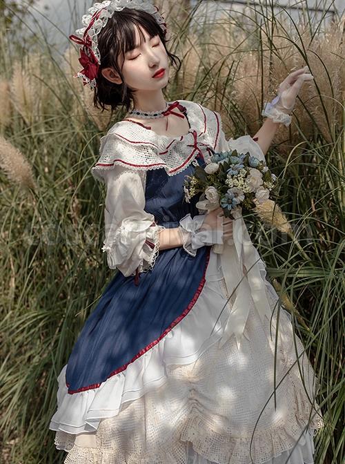 Bai-Xueji-Series-Double-Layer-Lace-Round-Neck-Red-Lacing-Hollow-Lace-Drawstring-Hem-Classic-Lolita-Long-Sleeved-Dress-coscarnival-1842