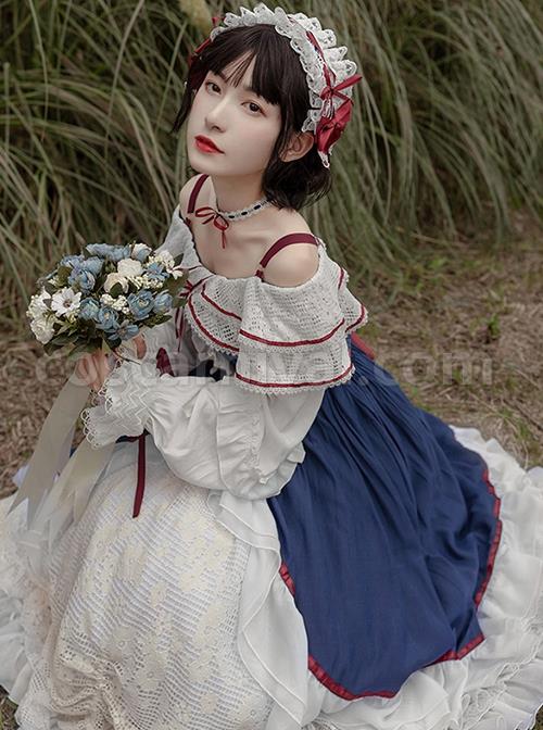 Bai-Xueji-Series-Double-Layer-Lace-Round-Neck-Red-Lacing-Hollow-Lace-Drawstring-Hem-Classic-Lolita-Long-Sleeved-Dress-coscarnival-1848