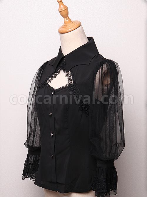 Bat Collar Black Long Sleeve Gothic Lolita Shirt coscarnival